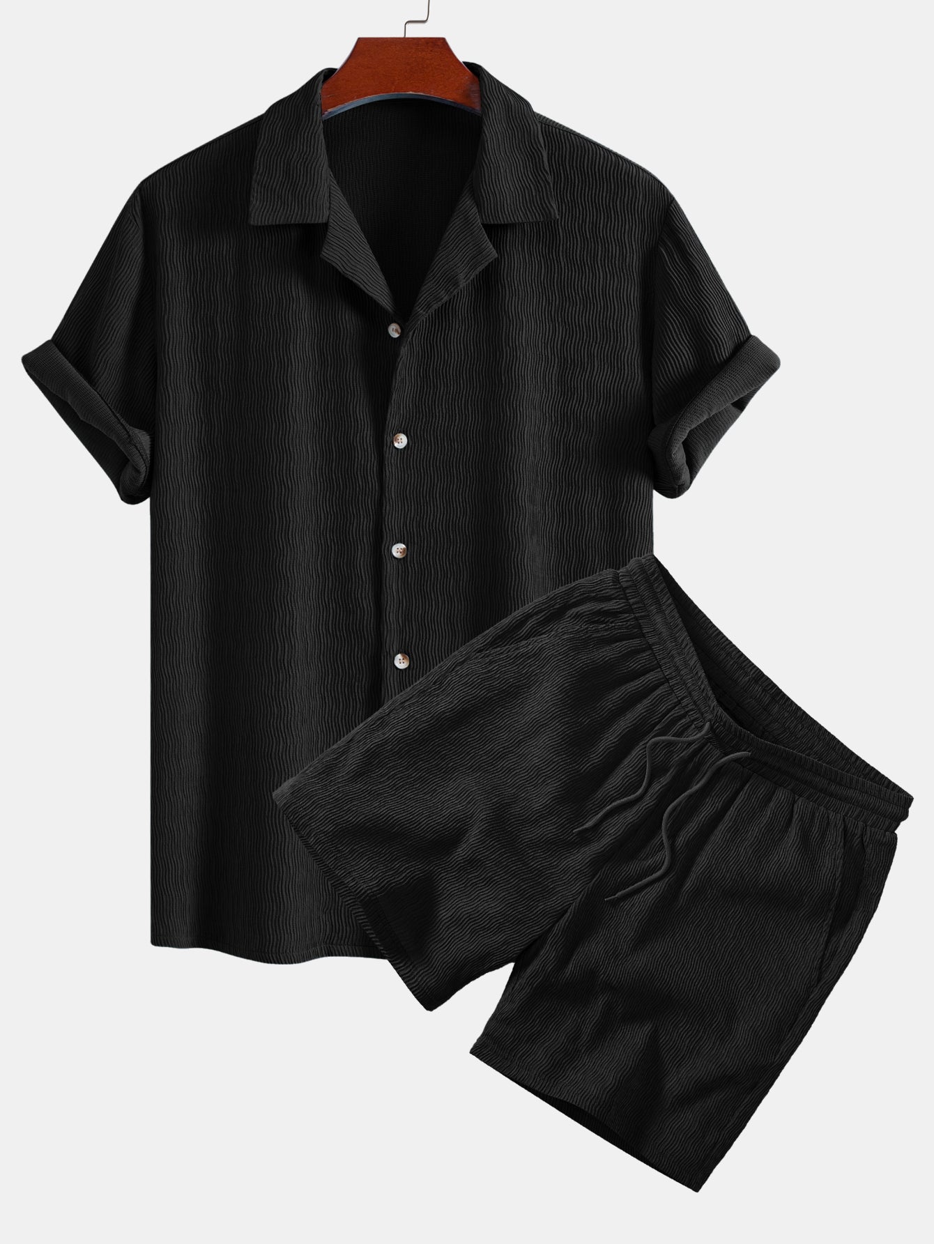 Miesten seersucker-paidan ja kiristysnyörillisten shortsien tuotekuva 3