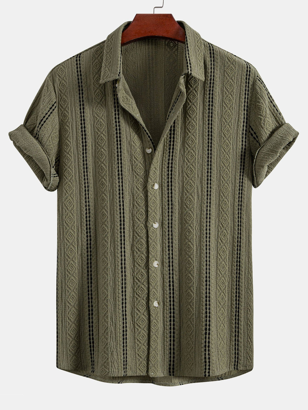 Geometrisen jacquard-nappipaidan ja kreppipintaisten shortsien täydentävä tuotekuva 1