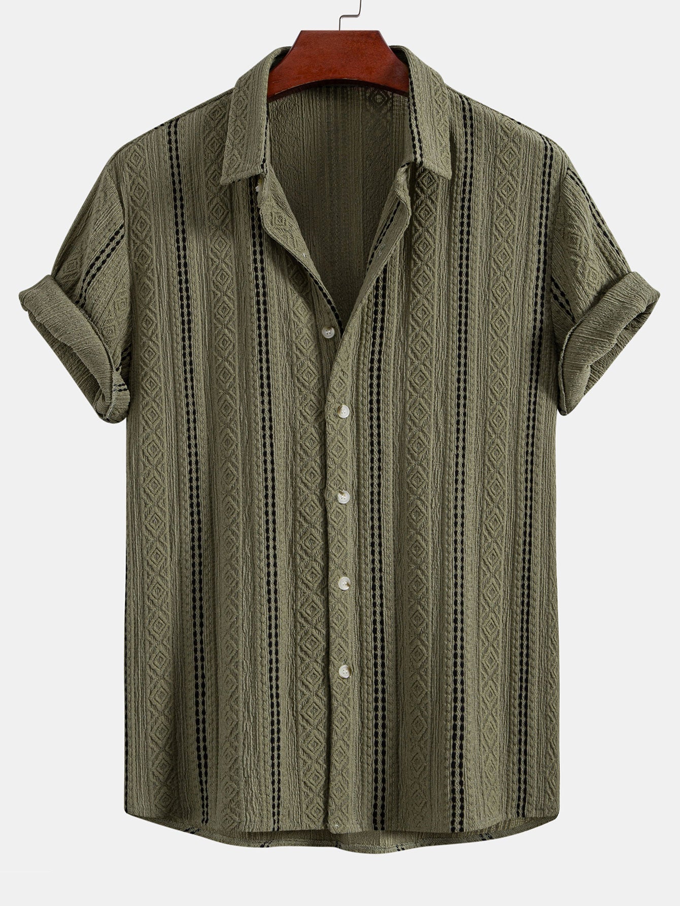 Geometrisen jacquard-nappipaidan ja kreppipintaisten shortsien täydentävä tuotekuva 1