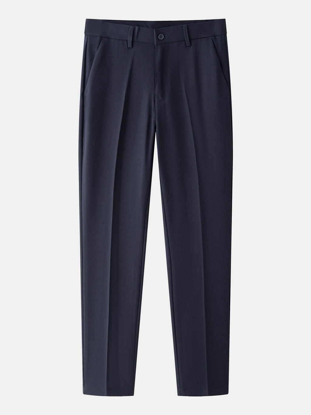 Laivastonsiniset kapenevat slim fit -housut edestä