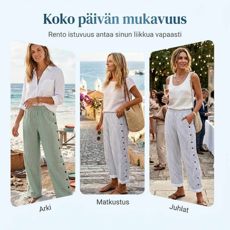 Tyylikkäät, väljät siniraitaiset housut