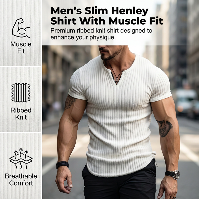 Yksivärinen slim fit Henley-paita miehille